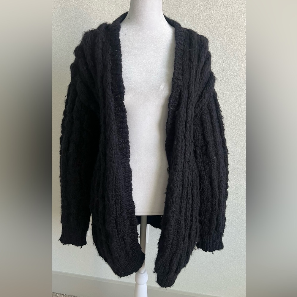 IRO Small Black thick 100% Merino WOOL knit Women's long Cardigan $795